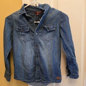 7 For All Mankind Womens Blue Denim Button Down Shirt